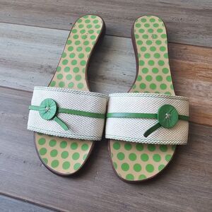 Kate Spade Polka Dot Wedge Slides Sandals US 7.5B Green Woven Fabric